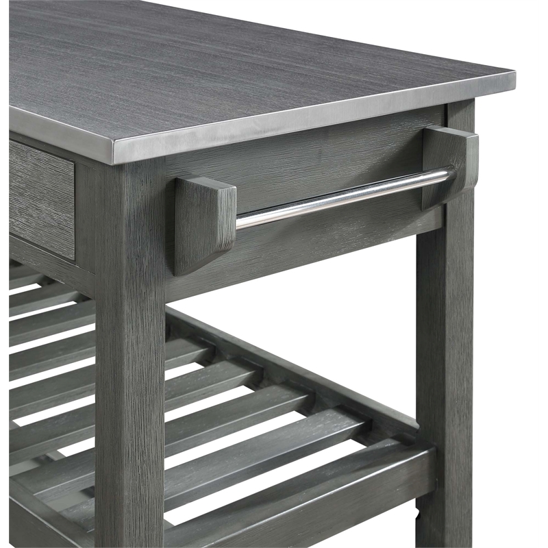 Pemberly Row Stainless Steel Top Kitchen Cart in Gray Wood Finish