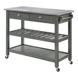 Pemberly Row Stainless Steel Top Kitchen Cart in Gray Wood Finish