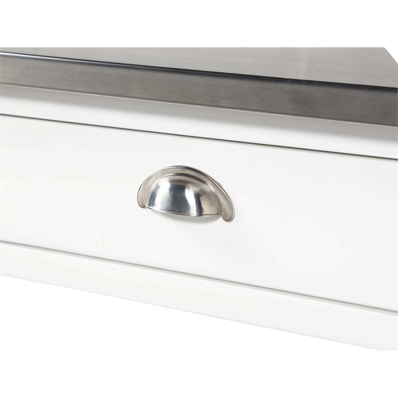 Pemberly Row Stainless Steel Top Kitchen Cart in White Wood Finish