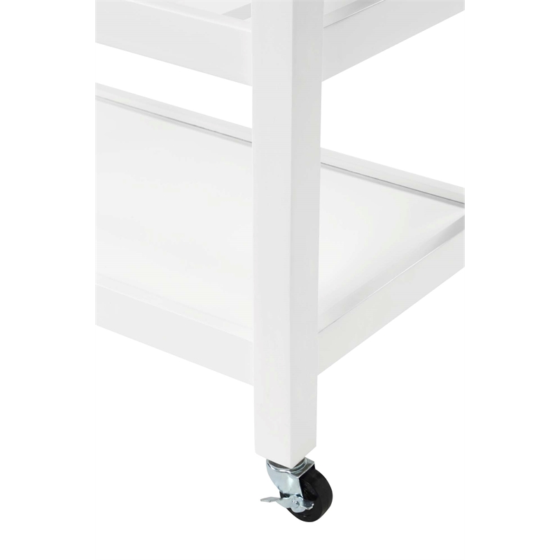 Pemberly Row Stainless Steel Top Kitchen Cart in White Wood Finish