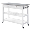 Pemberly Row Stainless Steel Top Kitchen Cart in White Wood Finish