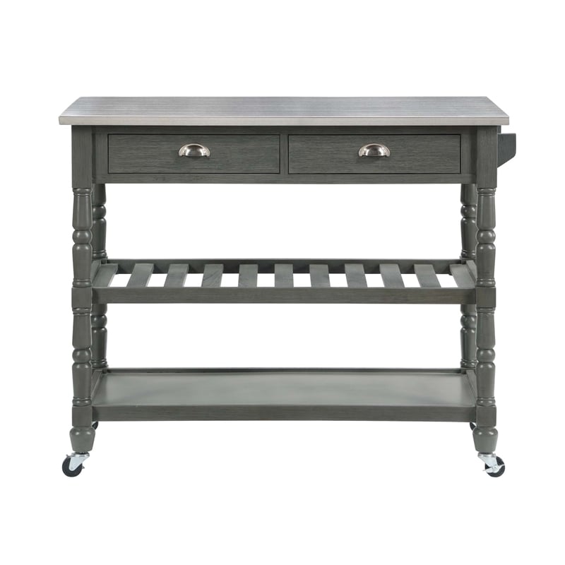 Pemberly Row French Stainless Steel Top Kitchen Cart- Gray Wood