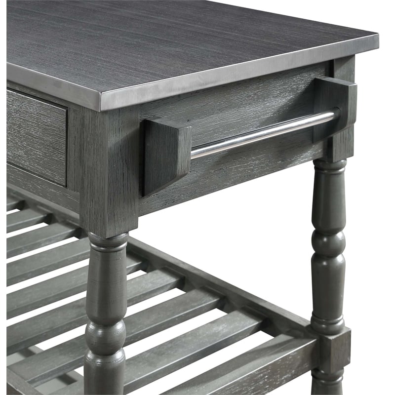 Pemberly Row French Stainless Steel Top Kitchen Cart- Gray Wood