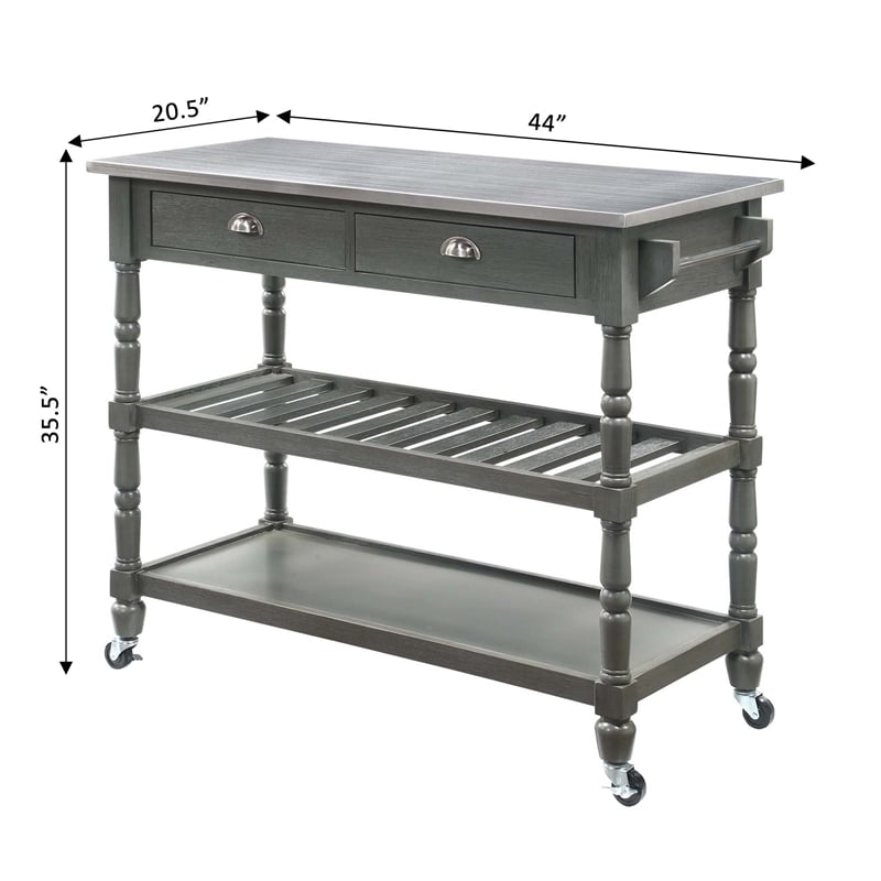 Pemberly Row French Stainless Steel Top Kitchen Cart- Gray Wood