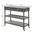 Pemberly Row French Stainless Steel Top Kitchen Cart- Gray Wood