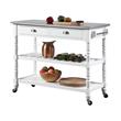 Pemberly Row French Stainless Steel Top Kitchen Cart- White Wood
