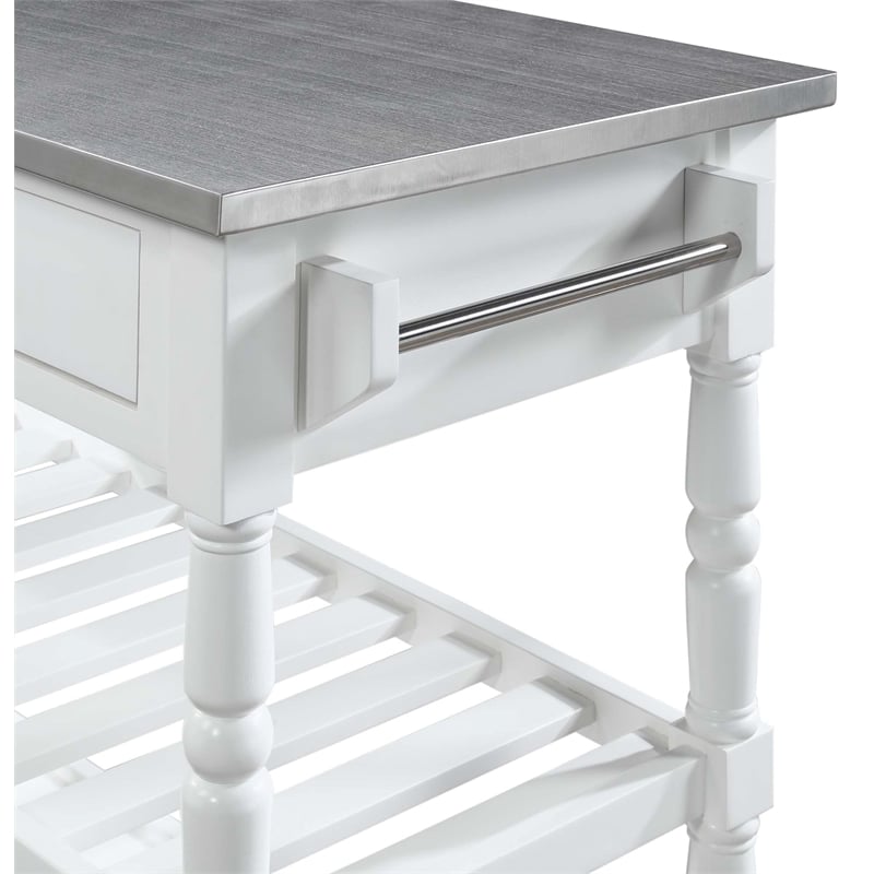 Pemberly Row French Stainless Steel Top Kitchen Cart- White Wood