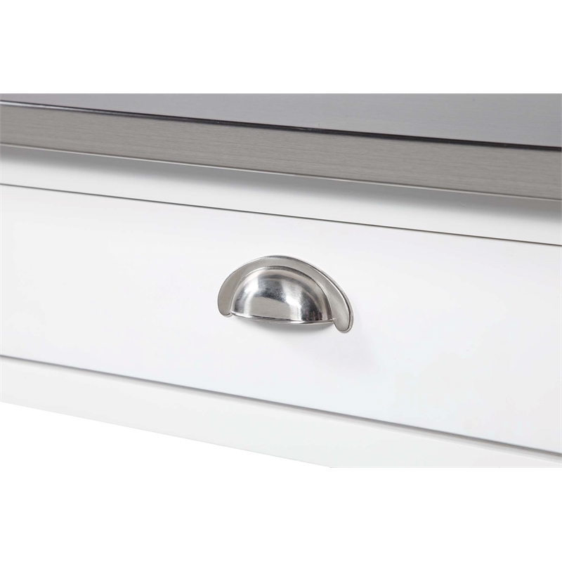 Pemberly Row French Stainless Steel Top Kitchen Cart- White Wood