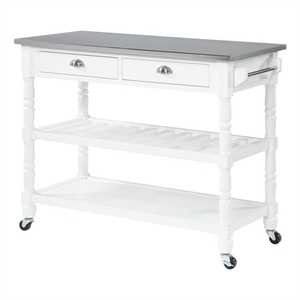 Pemberly Row French Stainless Steel Top Kitchen Cart- White Wood