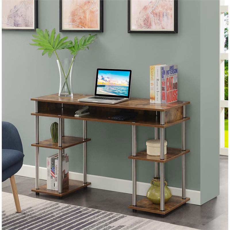 Pemberly Row No Tools Student Desk with Shelves in Nutmeg Wood Finish
