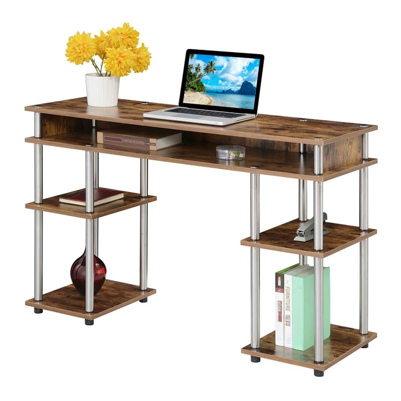 Pemberly Row No Tools Student Desk with Shelves in Nutmeg Wood Finish