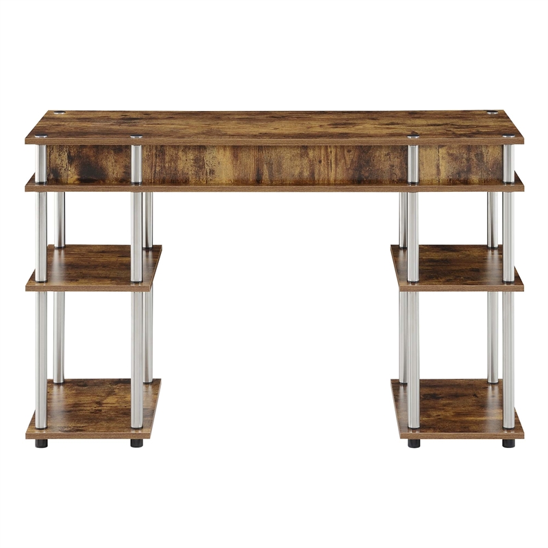 Pemberly Row No Tools Student Desk with Shelves in Nutmeg Wood Finish