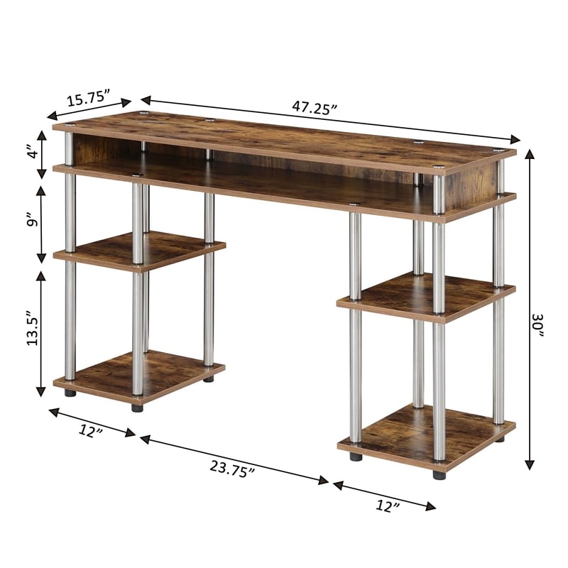 Pemberly Row No Tools Student Desk with Shelves in Nutmeg Wood Finish
