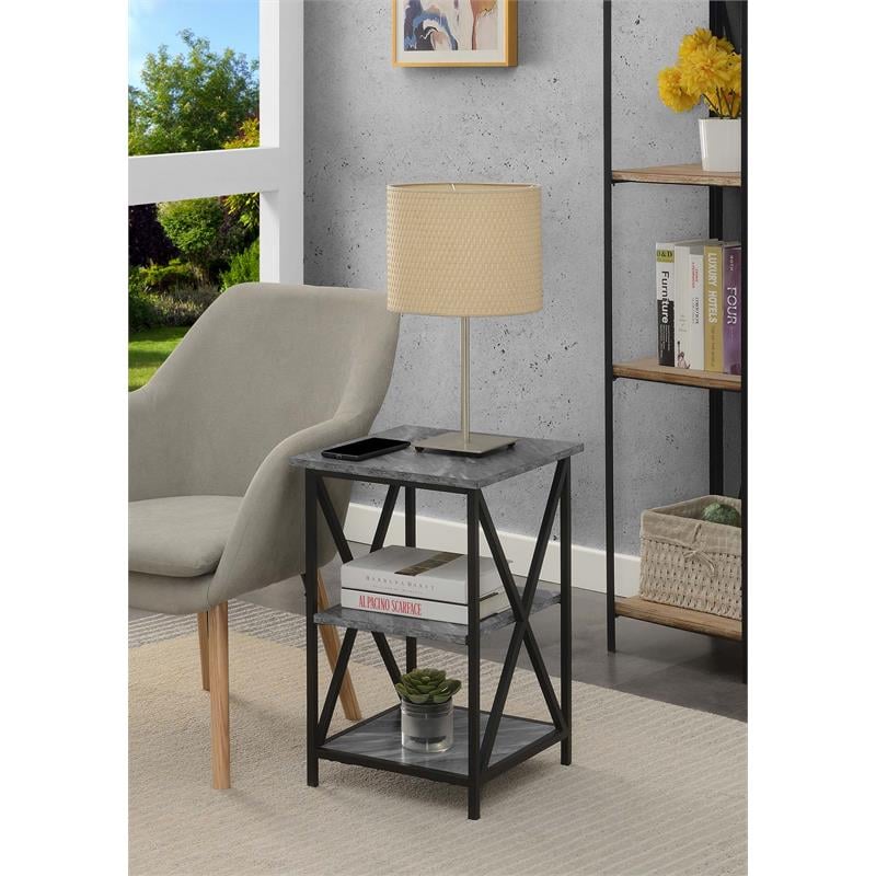 Pemberly Row End Table with Shelves in Marble Gray Wood Finish