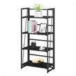 Pemberly Row Folding Four-Tier Bookshelf in Black Wood Finish