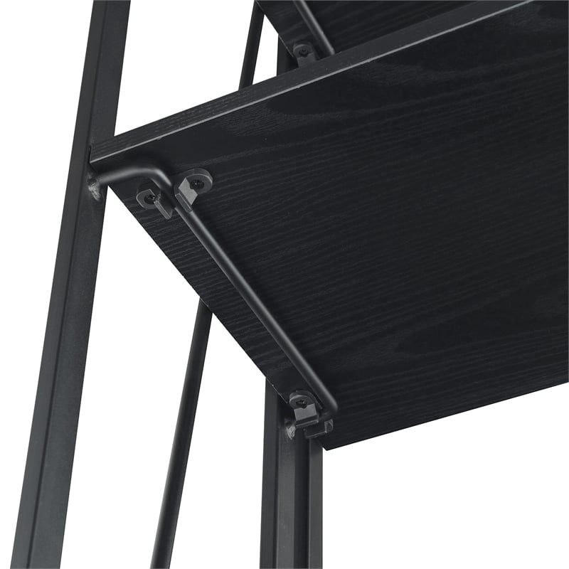 Pemberly Row Folding Four-Tier Bookshelf in Black Wood Finish