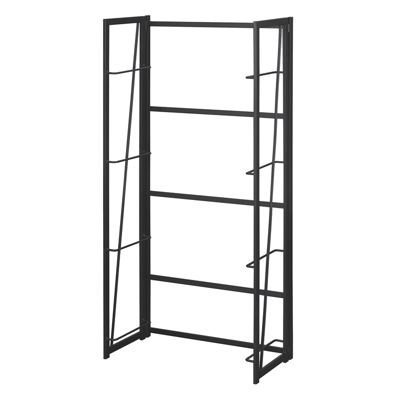 Pemberly Row Folding Four-Tier Bookshelf in Black Wood Finish