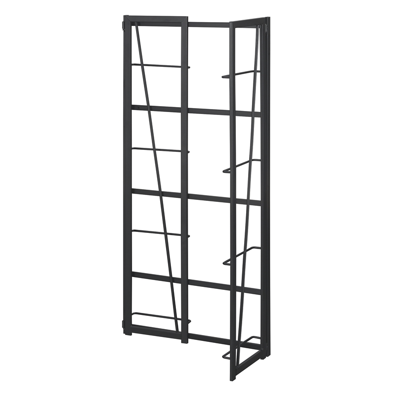 Pemberly Row Folding Four-Tier Bookshelf in Black Wood Finish