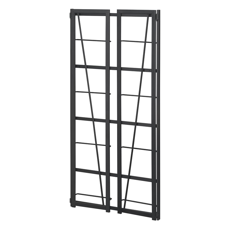 Pemberly Row Folding Four-Tier Bookshelf in Black Wood Finish