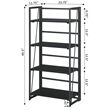 Pemberly Row Folding Four-Tier Bookshelf in Black Wood Finish
