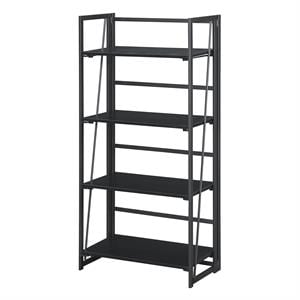 Pemberly Row Folding Four-Tier Bookshelf in Black Wood Finish