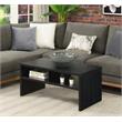 Pemberly Row Deluxe Coffee Table with Shelves in Black Wood Finish