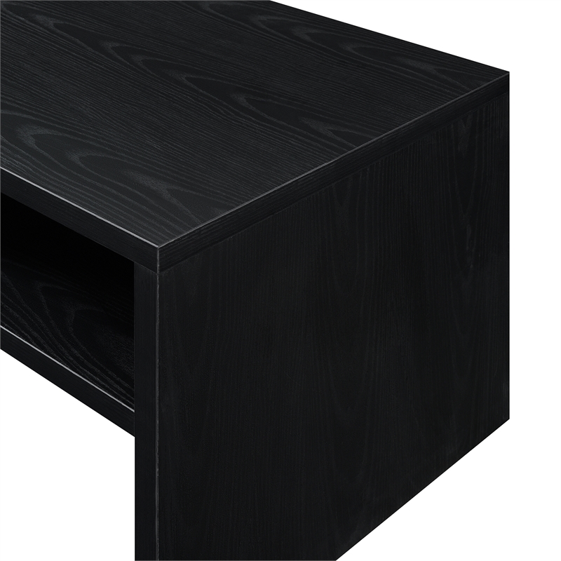 Pemberly Row Deluxe Coffee Table with Shelves in Black Wood Finish