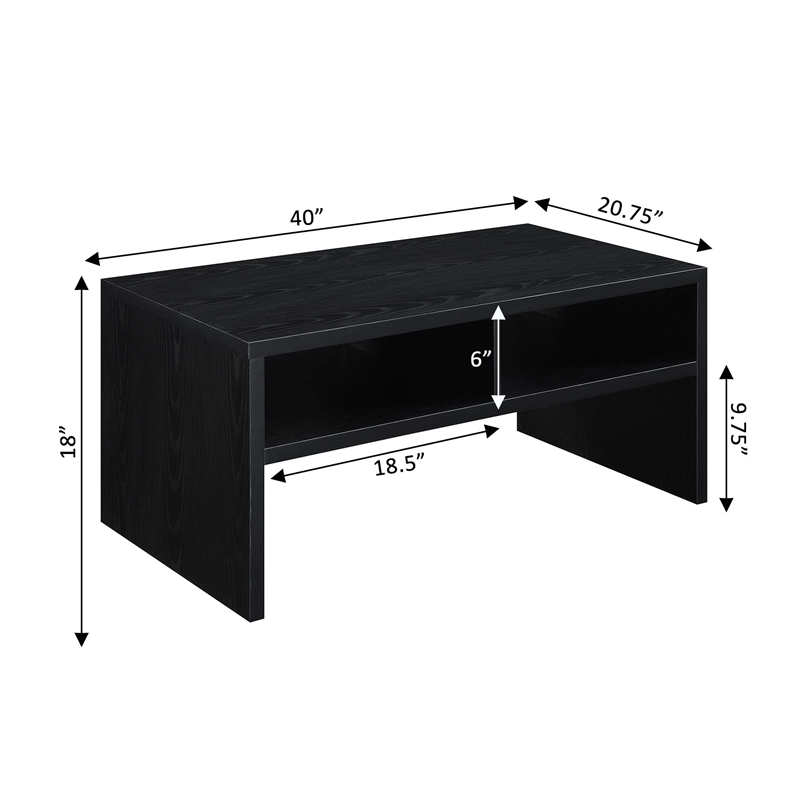 Pemberly Row Deluxe Coffee Table with Shelves in Black Wood Finish