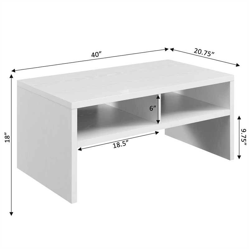 Pemberly Row Deluxe Coffee Table with Shelves in White Wood Finish