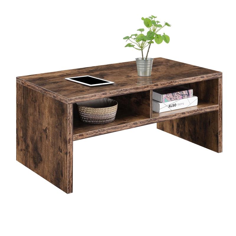 Pemberly Row Deluxe Coffee Table with Shelves in Nutmeg Wood Finish