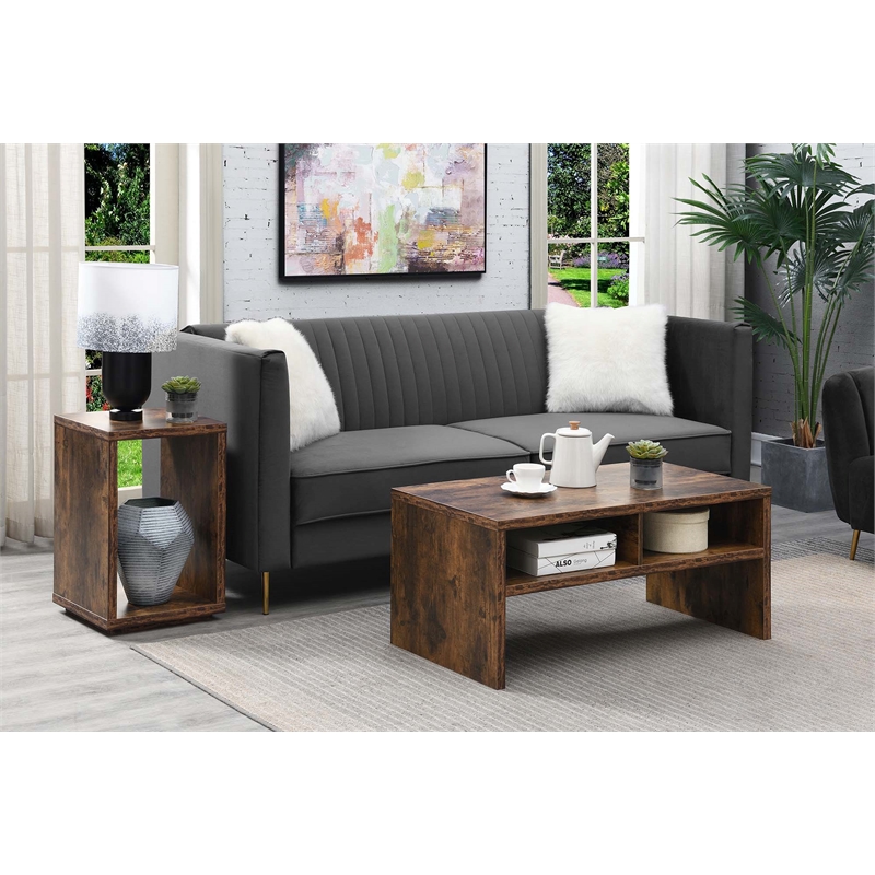Pemberly Row Deluxe Coffee Table with Shelves in Nutmeg Wood Finish