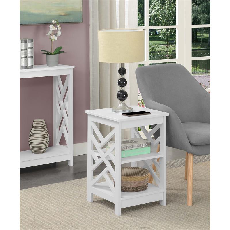 Pemberly Row Modern End Table with Shelves in White Wood Finish