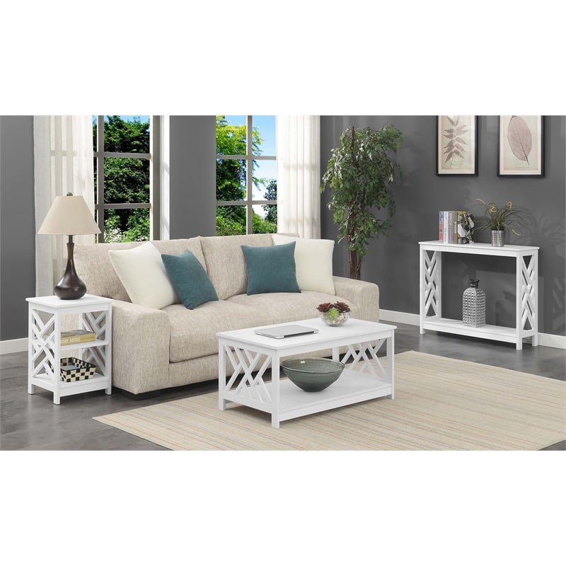 Pemberly Row Modern End Table with Shelves in White Wood Finish