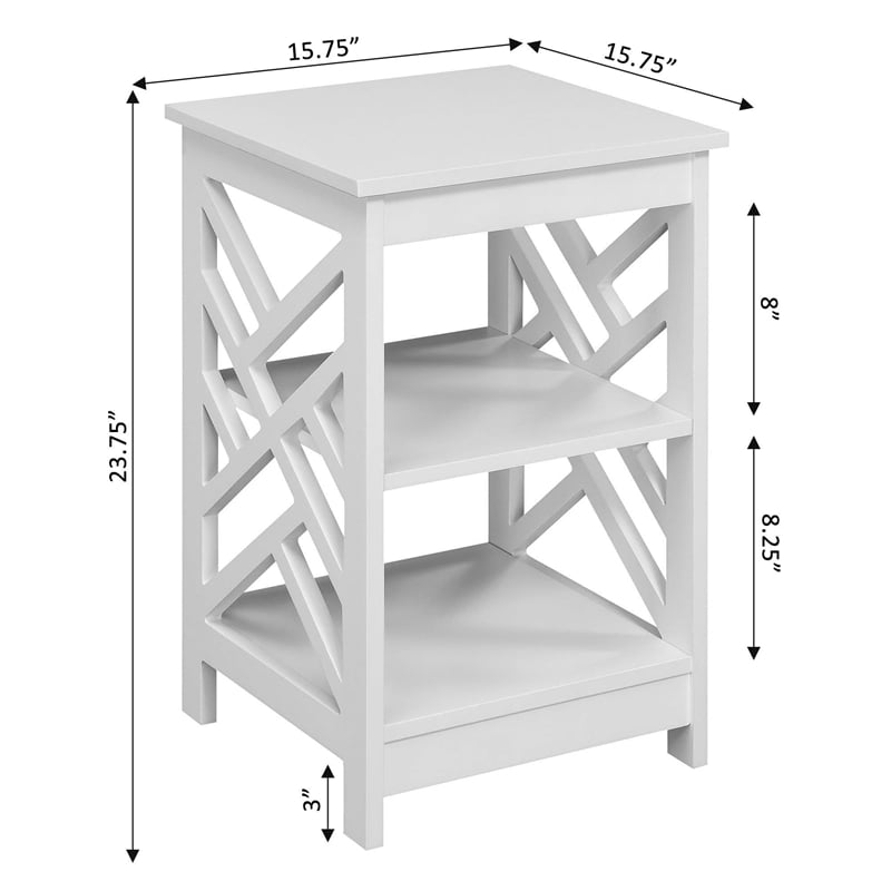 Pemberly Row Modern End Table with Shelves in White Wood Finish