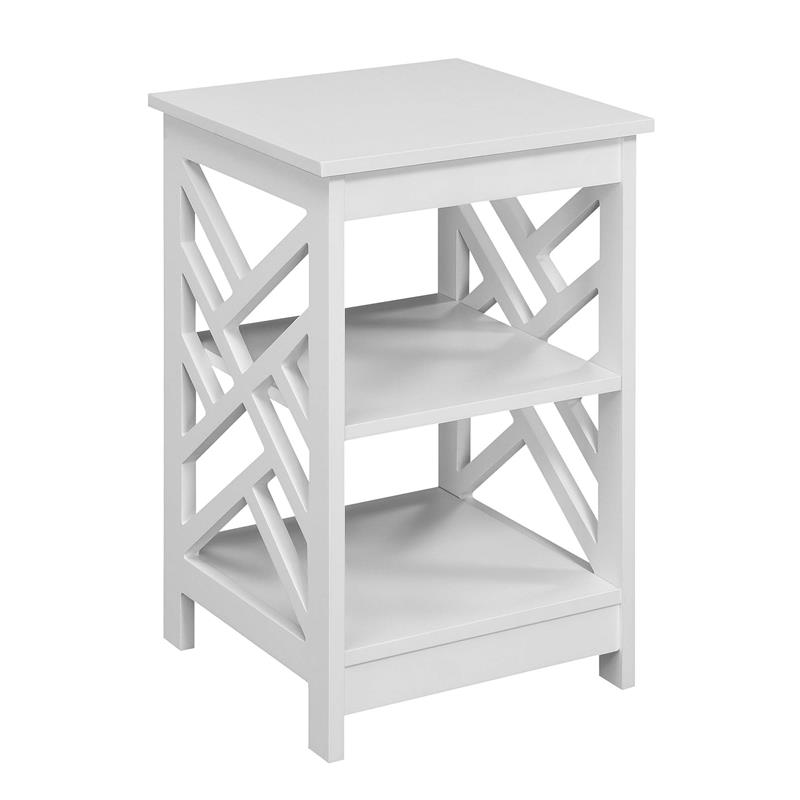 Pemberly Row Modern End Table with Shelves in White Wood Finish