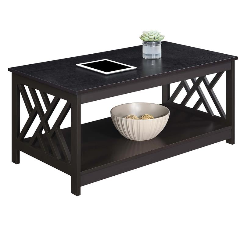 Pemberly Row Coffee Table with Shelf in Espresso Wood Finish