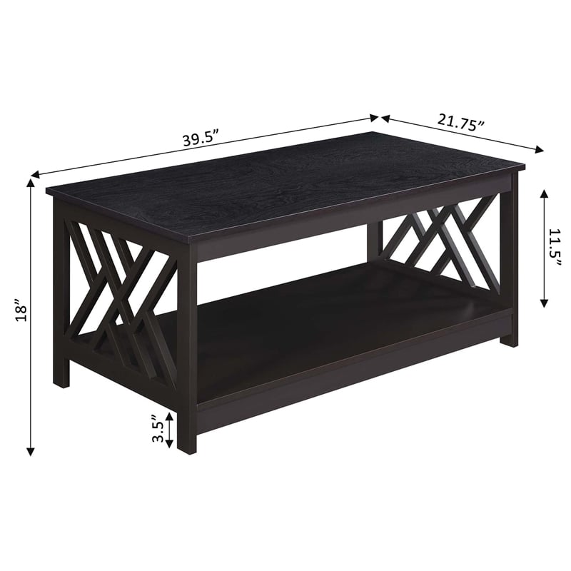 Pemberly Row Coffee Table with Shelf in Espresso Wood Finish