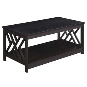 Pemberly Row Coffee Table with Shelf in Espresso Wood Finish