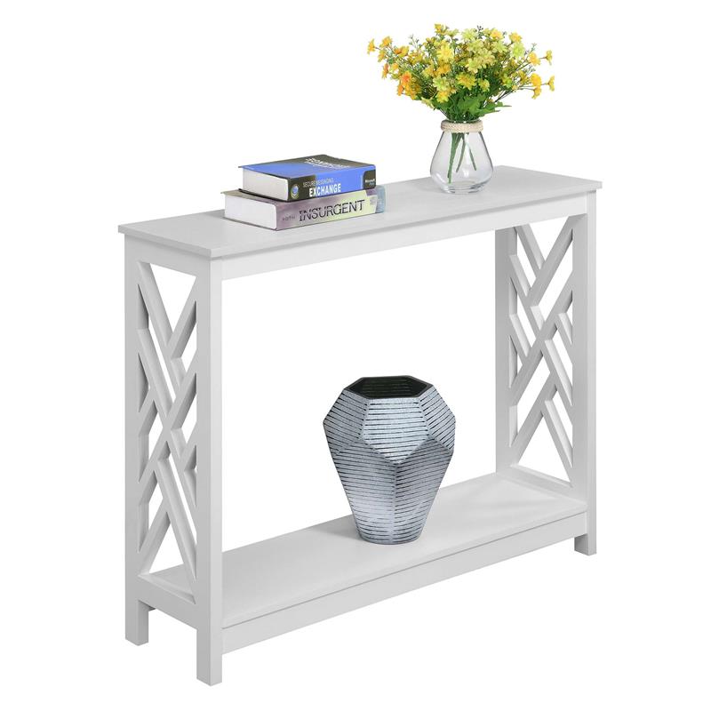 Pemberly Row Modern Console Table with Shelf in White Wood Finish
