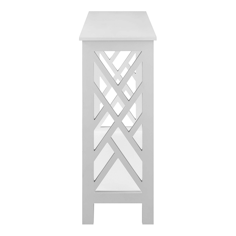 Pemberly Row Modern Console Table with Shelf in White Wood Finish
