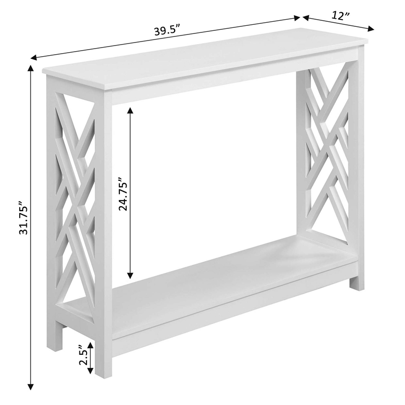 Pemberly Row Modern Console Table with Shelf in White Wood Finish