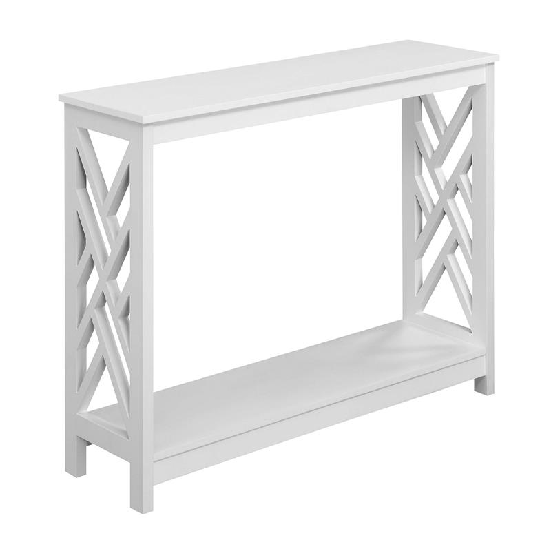 Pemberly Row Modern Console Table with Shelf in White Wood Finish