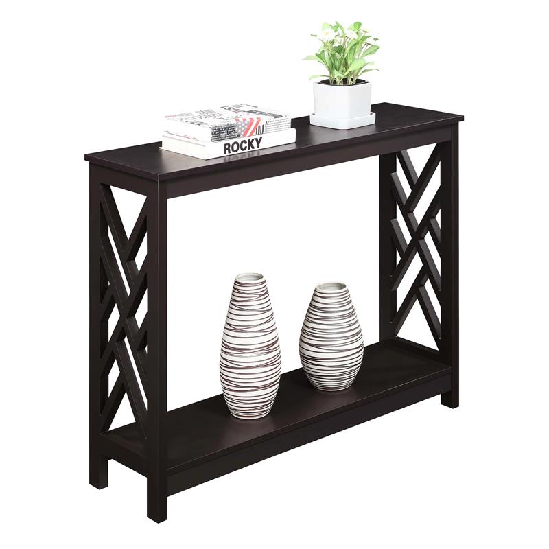 Pemberly Row Console Table with Shelf in Espresso Wood Finish