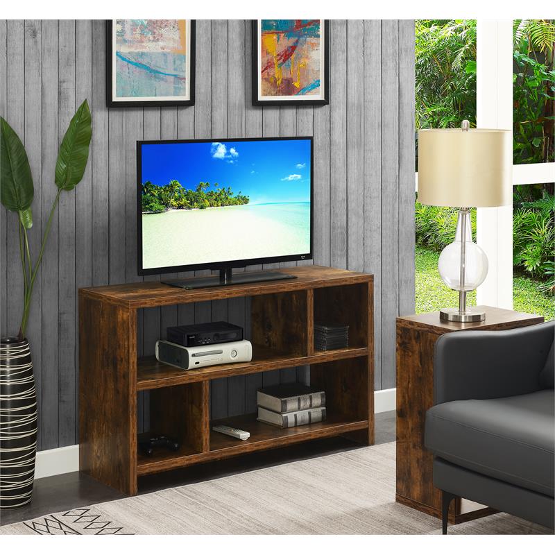 Pemberly Row Modern TV Stand Console with Shelves in Nutmeg Wood
