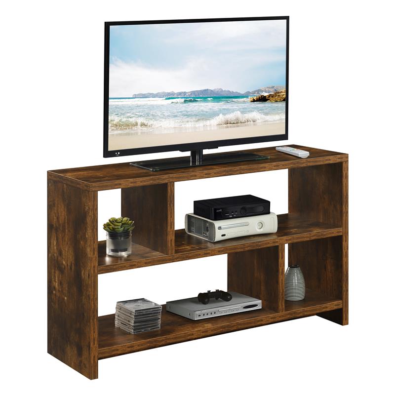 Pemberly Row Modern TV Stand Console with Shelves in Nutmeg Wood
