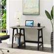 Pemberly Row Trestle Desk with Shelves in Gray Faux Birch Wood Finish