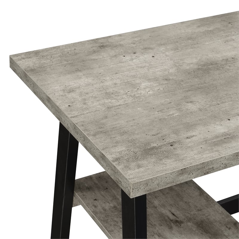 Pemberly Row Trestle Desk with Shelves in Gray Faux Birch Wood Finish