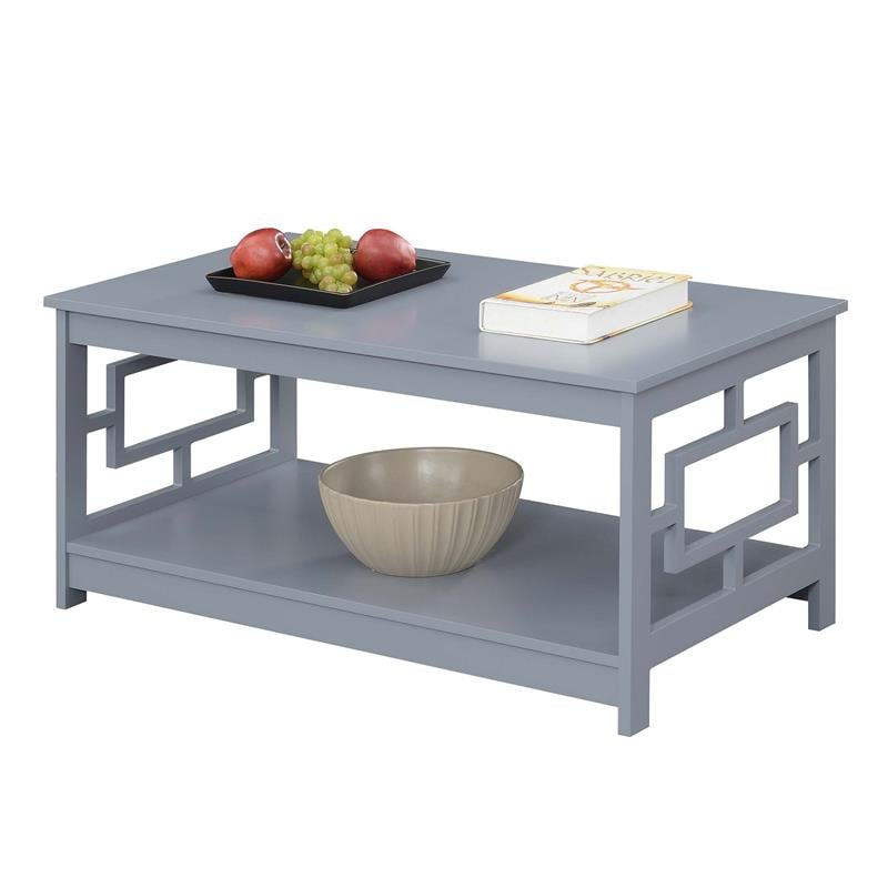 Pemberly Row Modern Coffee Table with Shelf in Gray Wood Finish