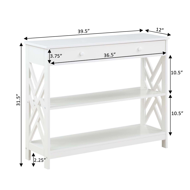 Pemberly Row One-Drawer Console Table with Shelves in White Wood