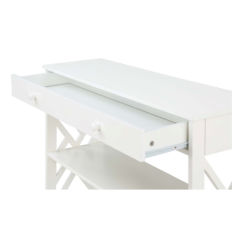 Pemberly Row One-Drawer Console Table with Shelves in White Wood